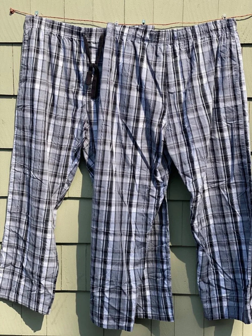 Men XL 40-42in Hanes Tagless Woven Stretch Plaid Pajama Lounge Pants Grey Black